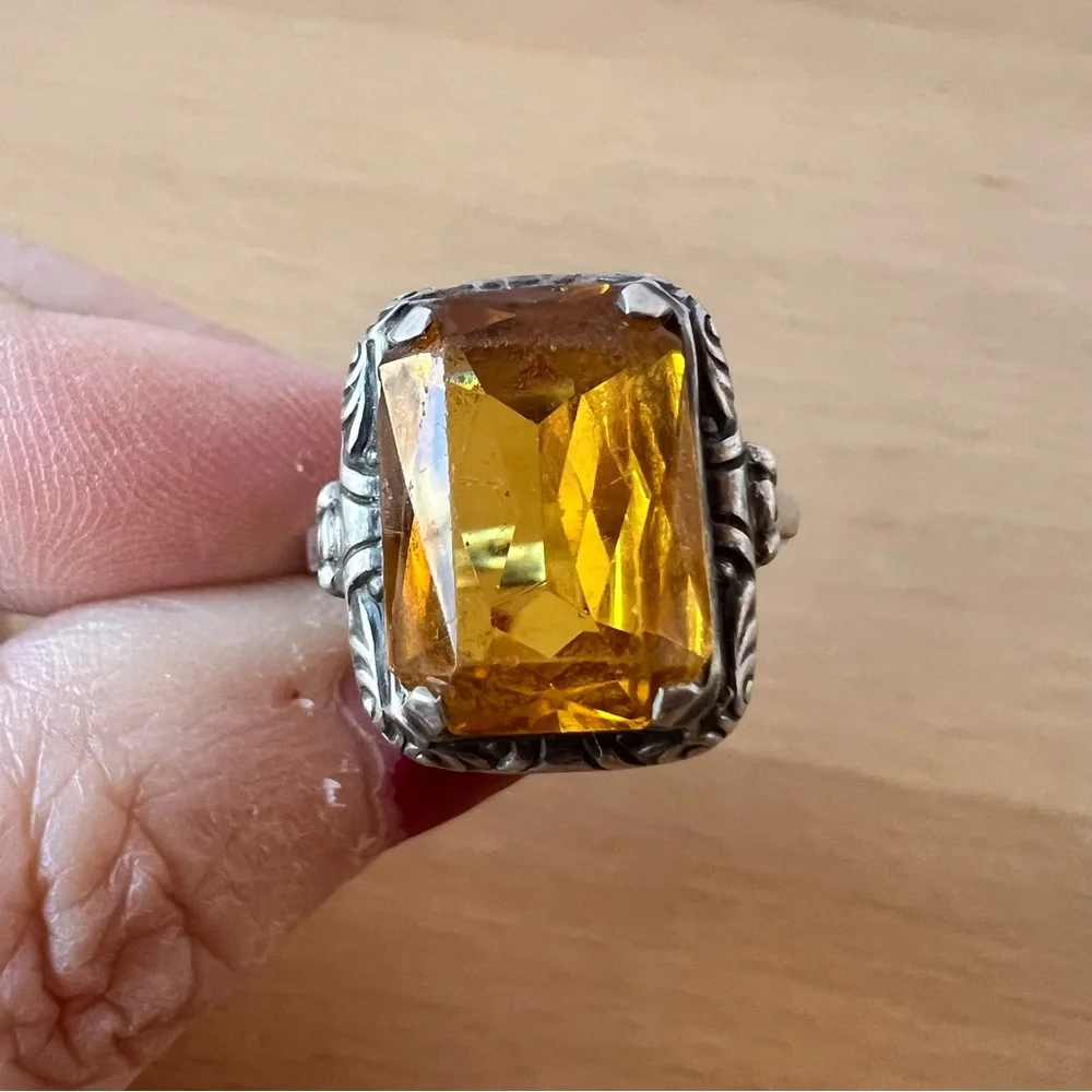 ANTIQUE 800 STERLING YELLOW PASTE STONE RING